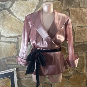 Vintage rose pink satin wrap blouse by R&M Richards